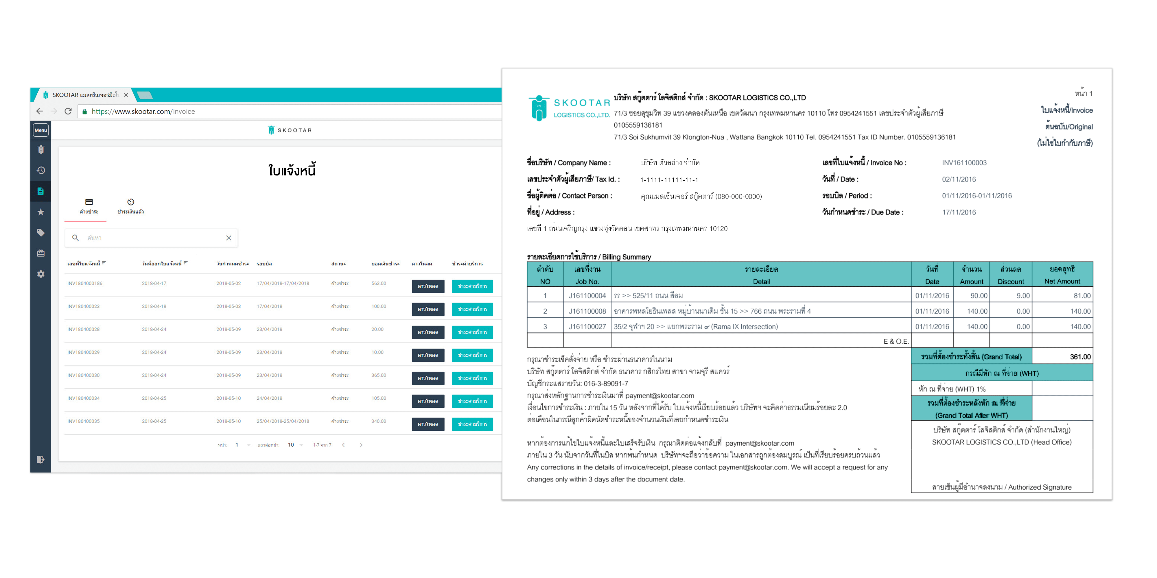 Example of invoicing